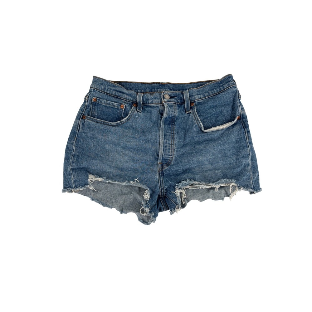 Levi 501 Original Cut Off Shorts Womens Size W31 Blue Denim Distressed High Rise